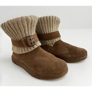 Skechers Womens 7 J’adore Boots Knit Fold Down Chestnut Brown Suede